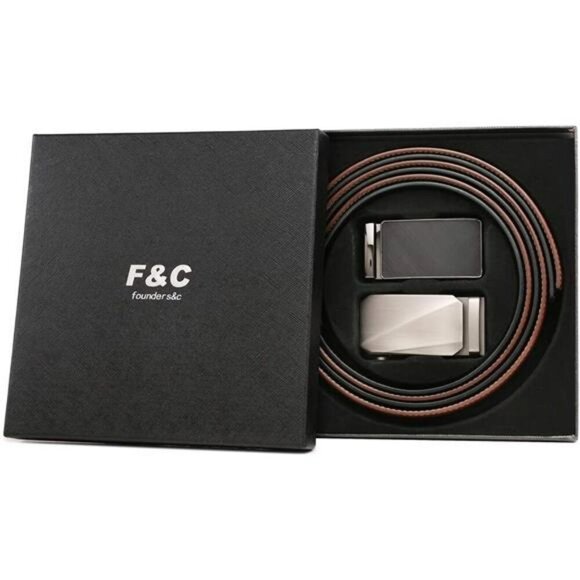 Mens Leather Ratchet Belt Set Adjustable Dress Slide Buckle Click Fit Belts - Picture 6 of 7